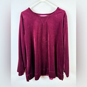 Woman Within Velour Tunic Blouse Large‎ 18/20 Burgundy Holiday Winter